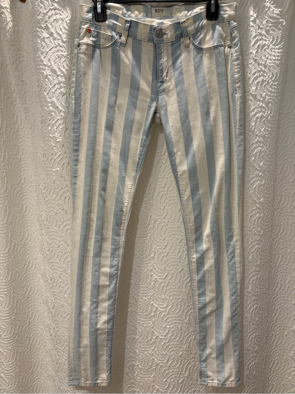 Hudson 26 Jeans Light Blue and White Stripe Skinny Jeans